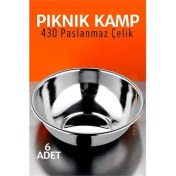 Resim Paslanmaz Çelik Yemek Tası Çorba Kasesi Kamp Piknik Tabağı 6 Adet 