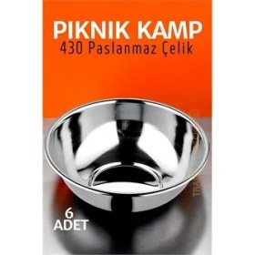Resim Paslanmaz Çelik Yemek Tası Çorba Kasesi Kamp Piknik Tabağı 6 Adet 