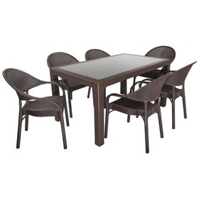 Resim Depootoptan Mandella Elit Rattan 90 x 150 CM Eylül Koltuk Camlı Masa Takımı Kahver 