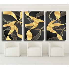 Resim Soyut Kanvas Tablo Altın 3 Parça Set 93 