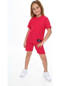 Resim My Kids Wear Bisiklet Yaka Şortlu Kız Çocuk Şortlu Takım Kırmızı 