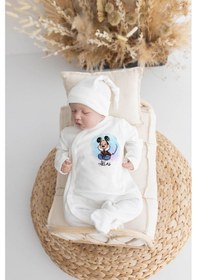 Resim Lilabio %100 Organik Isme Özel Isimli 10lu Hastane Çıkışı Mickey Ekru 