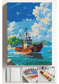 Resim Sayılarla Boyama Çerçeveli Hobi Seti Numaralı Tuval Fırça Boya Dahil Kasnaklı Tekne 40x50 Cm 