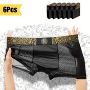 Resim 6 adet Erkek Siyah Altın Lüks Barok Stil Bel Bandı, Rahat ve Trendi, Nefes Alabilir ve Serin, Moda Erkek Boxerleri Erkek Pantolonları Siyah, Koyu Gri, Açık Gri ve Gökyüzü Mavisi renkleri 