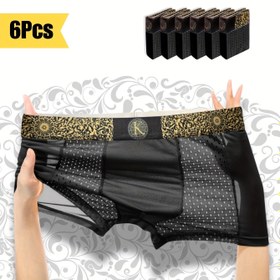 Resim 6 adet Erkek Siyah Altın Lüks Barok Stil Bel Bandı, Rahat ve Trendi, Nefes Alabilir ve Serin, Moda Erkek Boxerleri Erkek Pantolonları Siyah, Koyu Gri, Açık Gri ve Gökyüzü Mavisi renkleri 