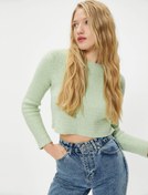 Resim Basic Peluş Crop Kazak Uzun Kollu Yuvarlak Yaka 