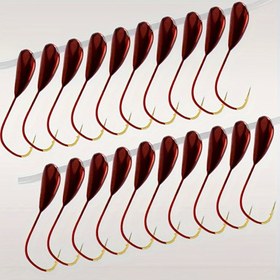 Resim 10 Adet Premium Karbon Çelik Balıkçılık Kancaları - 45° Dikenli, Koyu Kırmızı, Tatlısu & Tuzlu Su Balıkçılığı İçin İdeal 