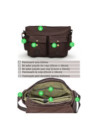 Resim Dark Cotton 7238 Suya Dayanıklı Kanvas Postacı Çantası - 15.6 İnç Laptop Bölmeli Vintage Omuz Çantası Kahverengi 