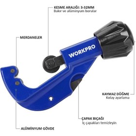 Resim WORKPRO WP301005 3-32mm Profesyonel Bakır Boru Kesme Makası + 1 Adet Yedek Bıçak 