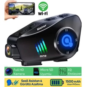 Resim Q28 Wifi Kameralı Motosiklet Kask Kulaklık Interkom Bluetooth Sd Kart Destekli Su Geçirmez Intercom 