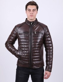 Resim New Zaya Leather Erkek Şişme Deri Ceket Hakiki Deri Kahverengi 