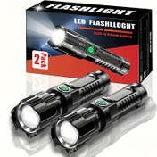 Resim 2 Adet Yüksek Lümenli LED Taktiksel El Feneri, 3 Modlu Ayarlanabilir Zoom, Taşınabilir Kamp ve Ev Acil Durum Işığı, Dahili Lityum Pil, Ergonomik Tutuş, Parlak Aydınlatma, Doğa Severler İçin 