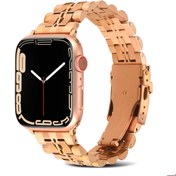Resim Apple Watch 7 45mm Uyumlu KRD-54 Metal Kordon Rose Gold 