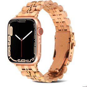 Resim Apple Watch 7 45mm Uyumlu KRD-54 Metal Kordon Rose Gold 