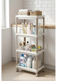 Resim 4 Katlı Tekerlekli Modüler Raf Ünitesi - Çok Amaçlı Mutfak Banyo Balkon Düzenleyici Beyaz 