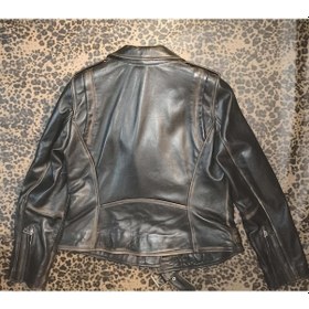 Resim Nyc Giyim Tekstil & Deri Hakiki Deri Kadın Ceket Slim-fit Biker Model Motorcu Tarzı Eskitme Siyah - Kahverengi 