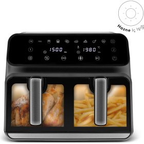 Resim Karaca Multifry Xxxl 9 Litre Dijital Çift Hazne Kullanılabilen Yüksek Kapasiteli Cam Pencereli Airfryer 