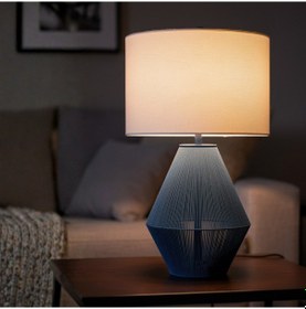 Resim Lorie Mavi Gövde Krem Başlık Dekoratif Abajur Mavi 