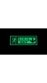 Resim Çizgi Yangın Söndürme 30X10 cm Fosforlu Yangın Uyarı (Exit-Çıkış) Uyarı Levhası (Aşağı Yön) 