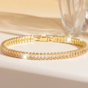 Resim 1 Adet Kadınlar İçin Şık Birbirine Geçen Halka Bileklik - 3A Zirkonya-Etkili Champagne-Şeffaf Kübik Taşlarla, Dekoratif Kenar Tasarımı, İnce Günlük ve Özel Etkinlik Takısı, Doğum Günleri, Yıl Dönümleri, Sevgililer Günü İçin Mükemmel Hediye - Lüks Marka İlhamlı Tarz, Rahat Ve Sağlam Oturuş, 4 Mevsim Giyim, Hem Resmi hem de Casual Etmeler için Uygun (1 zincir), Kadınlar İçin Şık Bileklik 