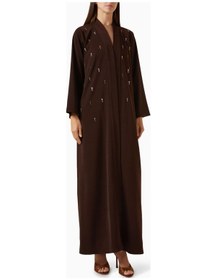 Resim Ded Collectıon Şık 3 Parça Abaya Seti Açık Ön Detaylı Düşük Eğimli Kumaş Konforlu Kullanım Kahverengi 