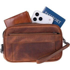 Resim Bloominbag Forge Wrist Heritage Saddle Luxe Hakiki Deri Unisex Kilitli Clutch Kahverengi 
