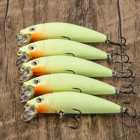 Resim 5 adet Luminous Minnow Balıkçılık Yemleri - Sinking, Koyu Renkli Yem Bass, Walleye ve Trout için - Keskin Treble saç tokası ile Dayanıklı ABS Malzeme 