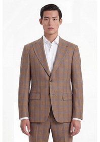Resim Sabri Özel Giotelli Erkek Kahve Dar Kesim Slim Fit Viskon Ekose Mono Yaka Fleto Kapaklı Cep Çift Yırtmaçlı Tam Astarlı 6 Drop Takım Elbise Kahverengi 