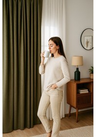 Resim Dekoratif Şık %5 Simli Natural Yumuşak Dökümlü Fon Perde Salon Oturma Odası Yatak Odası Antre Yeşil 