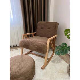 Resim Kahve Sallanan Ahşap Berjer Koltuk Puf Hediyeli 