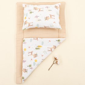 Resim Alt Açma Matı ve Yastık - Çift Taraflı - Kumsal Beji Muslin - Ceylan 