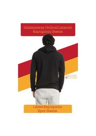 Resim Galatasaray Lisanslı Büyük Logo Kapüşonlu Erkek Sweat Kişiye Özel Metin Oktay Baskılı Ahşap Kutulu 096 Siyah 