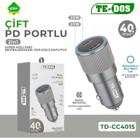 Resim TE DOS TE-DOS TYPE-C 2 n1 - 40W ARAÇ ŞARJ CİHAZI TD-CC4015 