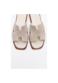 Resim Luvishoes Luvi Shoes Jez Bej Süet Hakiki Deri Kadın Terlik Bej 