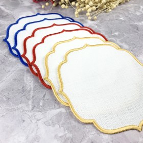 Resim Weare2 Mavi, Kırmızı & Gold Nakışlı Keten Efektli 6'lı Kokteyl Peçetesi 