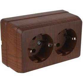 Resim Priz İkili Topraklı Sıva Üstü Ceviz Bron Mutlusan 