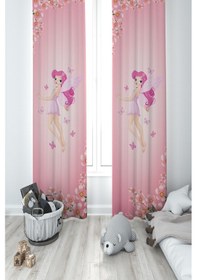Resim Mekta Home Bebek Ve Çocuk Odası Uçan Prenses Kız Ve Çiçek Desenli 2 Kanat Fon Perde 