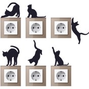 Resim Genel Markalar 6'lı Priz Kedi özel yeni sticker Set Siyah Etiket Duvar özel yeni sticker 