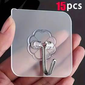 Resim 15 Adet Güçlü Yapışkanlı Kanca - Su Geçirmez, Kolay Kurulum, Dikişsiz Duvar & Banyo Depolama Çözümü, Şeffaf Tasarımlı Çok Fonksiyonlu Düzenleyici, Ev ve Ofis İçin İdeal, Kullanışlı Kanca 