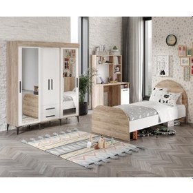 Resim Afilli Ildır Çocuk Odası Takımı Tamamı Mdf Flora Beyaz Aynalı Flora Beyaz 