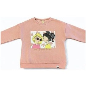 Resim Kız Çocuk Kalın Kız Baskılı İçi Şardonlu Sweatshirt-14345 Pudra 