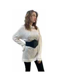 Resim Beyaz Merserize Yakası Dökümlü Salaş Triko Tunik Tasarım Hediye Büyük Beden Beyaz 