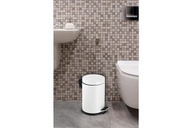 Resim Metal Banyo Tuvalet Balkon Mutfak, Beyaz Renkli Pedallı Metal Çöp Kovası 3 Litre 3 L Banyo 25 x 18 