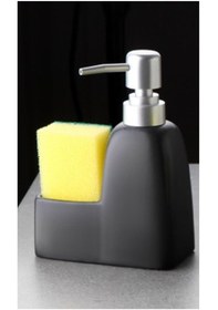 Resim Stonware Sıvı Sabunluk Siyah Süngerlik Bölmeli 300ml 