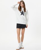 Resim Şardonlu Oversize Kapşonlu Sweatshirt Yıldız Baskılı Uzun Kollu 