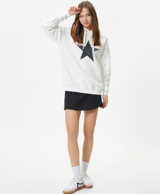 Resim Şardonlu Oversize Kapşonlu Sweatshirt Yıldız Baskılı Uzun Kollu 