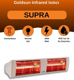 Resim GOLDSUN Supra 3000 Watt GSS30 Kumandasız Suya Dayanıklı Elektrikli İnfrared Isıtıcı-Beyaz 