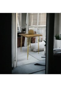 Resim Ceviz Ahşap Yan Sehpa Firkete Ayaklı Altın Beyaz - Atlantik Çam 