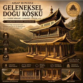 Resim Geleneksel Doğu Köşkü Ahşap Maket Seti Dıy 3d Puzzle Pagoda Tarihi Mimari Koleksiyoner Modeli 466 Parça 