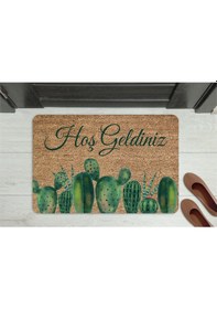 Resim Hoşgeldiniz Ahşap Turuncu Çicek Dekoratif Çok Amaçlı Iç Ve Dış Kapı Önü Paspası Beyaz 